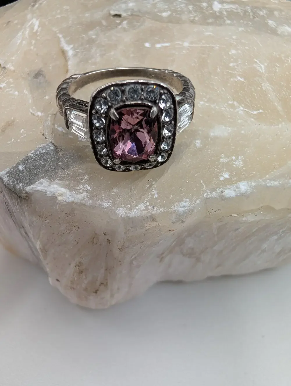 Brighton Elegant Pink Cushion Cut Halo Ring Size 7 Fashion Jewelry